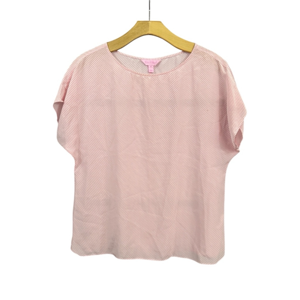LILLY PULITZER women’s white and pink 100% silk striped blouse